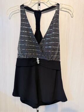 Black Sequin Halter Tankini Top with Sparkle Bodice